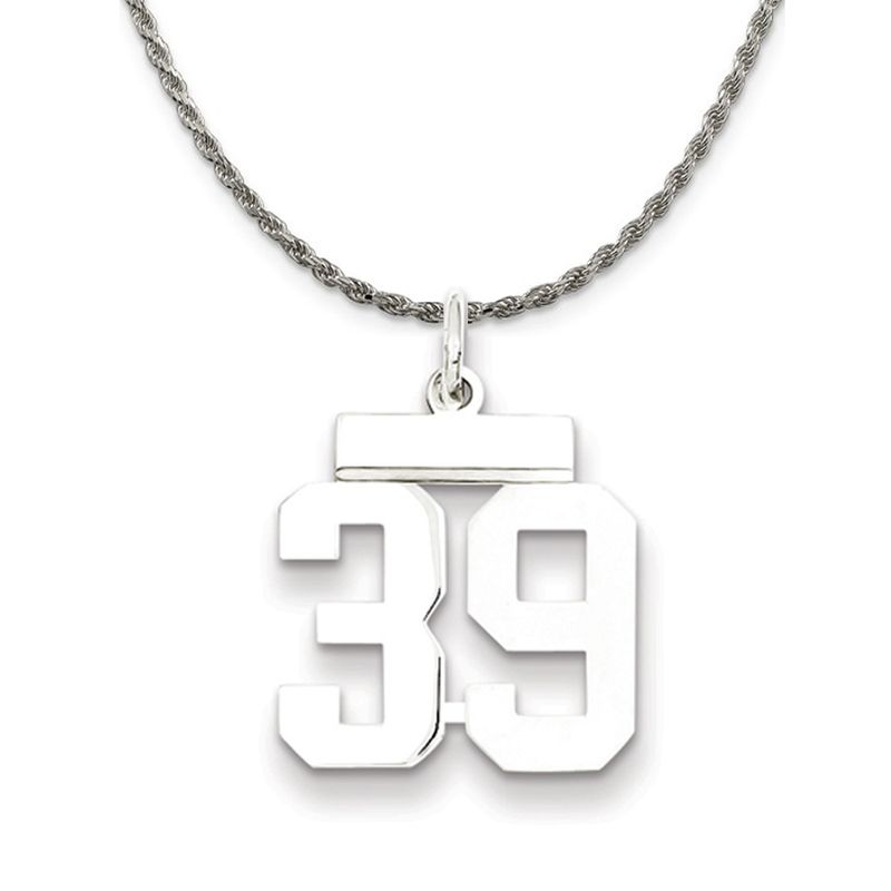 Sterling Silver Athletic Lg Polished Number 39 Necklace - 22 Inch